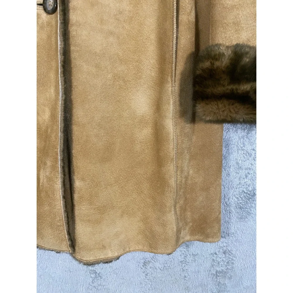 LNR‎ La Nouvelle Renaissance Jacket Sz L Tan Suede Faux Fur Shearling Penny Lane